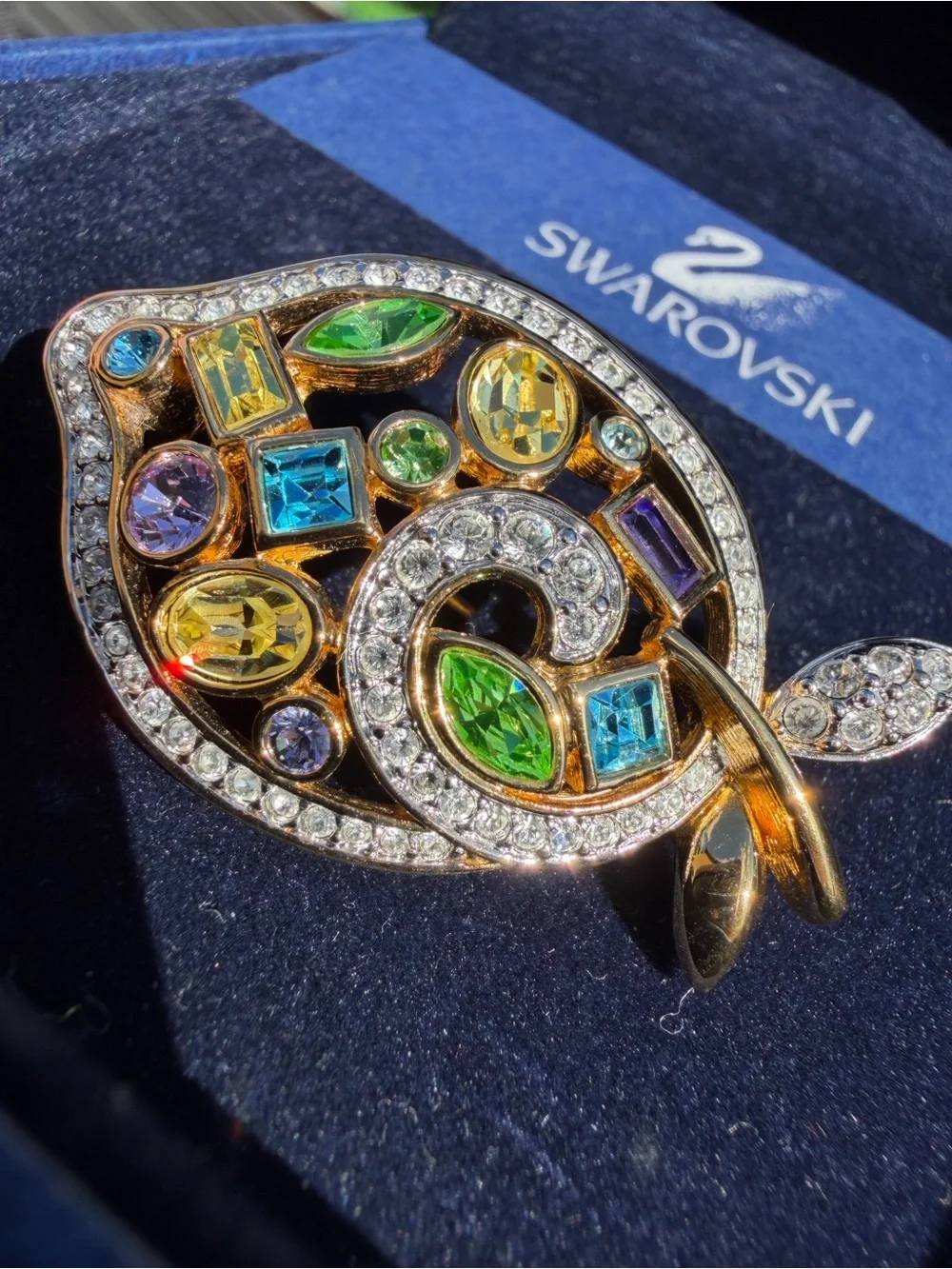 SWAROVSKI Crystal Colorful Gemstone Design Fish Brooch Soo unique with box